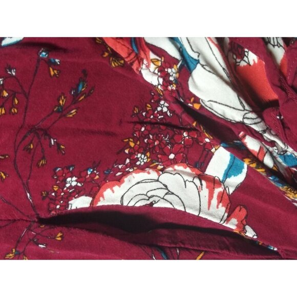 Band of Gypsies Wrap Dress XS Burgundy floral bouquet Keyhole back pockets hi-lo - Picture 9 of 12